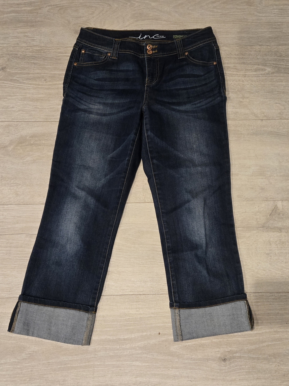 INC International Concepts Dark Indigo Cropped Jeans with Cuffed Hem